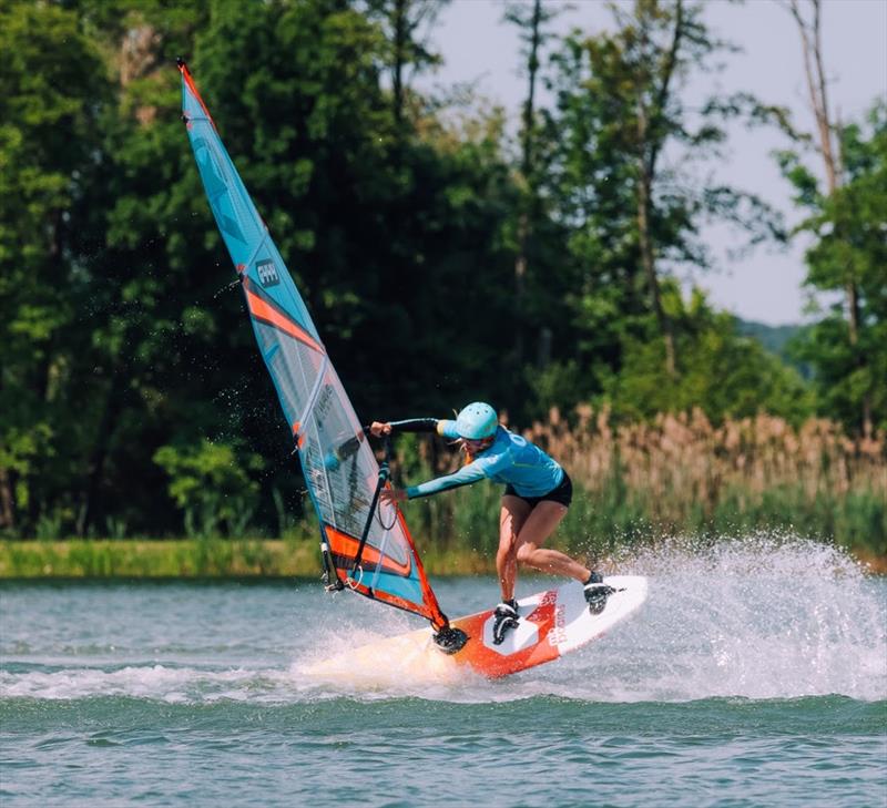 The Airstyle format pushes riders to try different moves. Lisa Kloster going for a Spock. - 2023 EFPT Vesoul photo copyright Freestyle Pro Tour taken at  and featuring the Windsurfing class