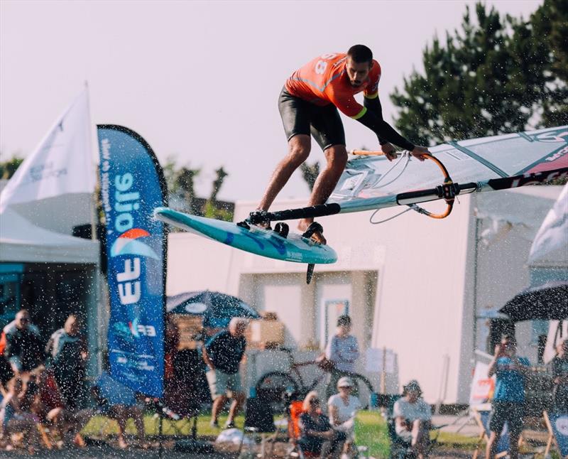 George Grisley trying to spot his landing after going unexpectedly high! - 2023 EFPT Vesoul photo copyright Freestyle Pro Tour taken at  and featuring the Windsurfing class