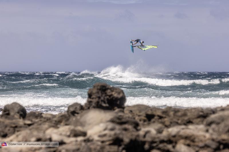 Marc Pare´ flying high on day 2 of the Gran Canaria Gloria Windsurf World Cup photo copyright John Carter taken at  and featuring the Windsurfing class