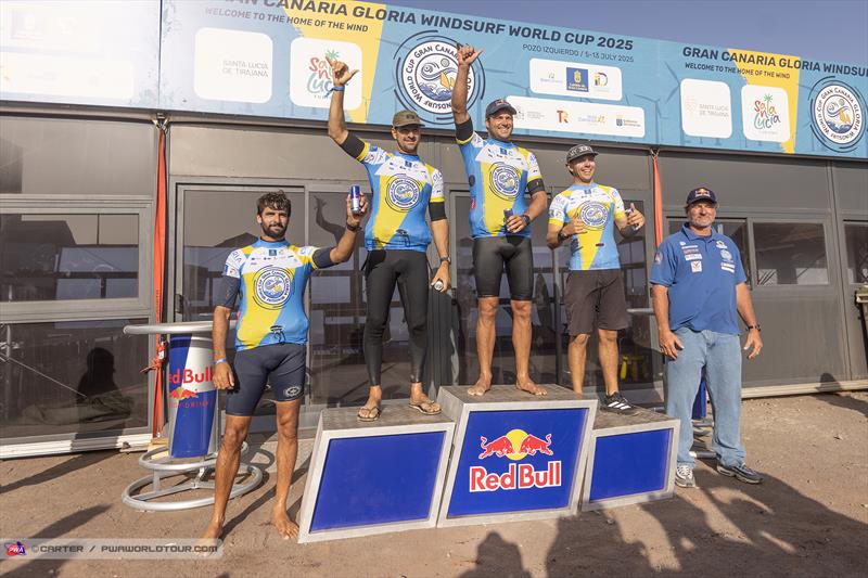 Men's top four after the single elimination on day 1 of the Gran Canaria Gloria Windsurf World Cup photo copyright John Carter taken at  and featuring the Windsurfing class