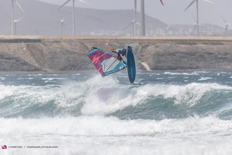 Mauch's Wave Riding Masterclass - Moritz Mauch delivers the most radical riding of day 1 of the Gran Canaria Gloria Windsurf World Cup photo copyright John Carter taken at  and featuring the Windsurfing class