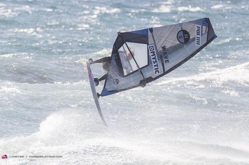 Justyna Sniady pulls the trigger on day 3 of the Gran Canaria Gloria Windsurf World Cup photo copyright John Carter taken at  and featuring the Windsurfing class