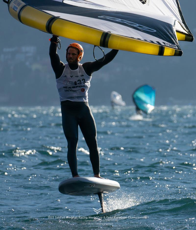 Francesco Capuzzo gears up on the last day to win the event - SabFoil 2022 WingFoil Racing World Cup & Open Europeans photo copyright IWSA Media/Tristano Vacondio taken at  and featuring the Wing Foil class