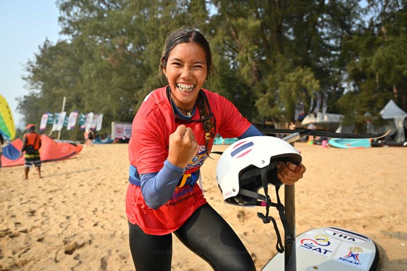 Arinya Methaaphithamakool (THA) was ecstatic to win bronze - 2023 WingFoil Racing Asian Championships - photo © IWSA / Techawat Songsuairoop