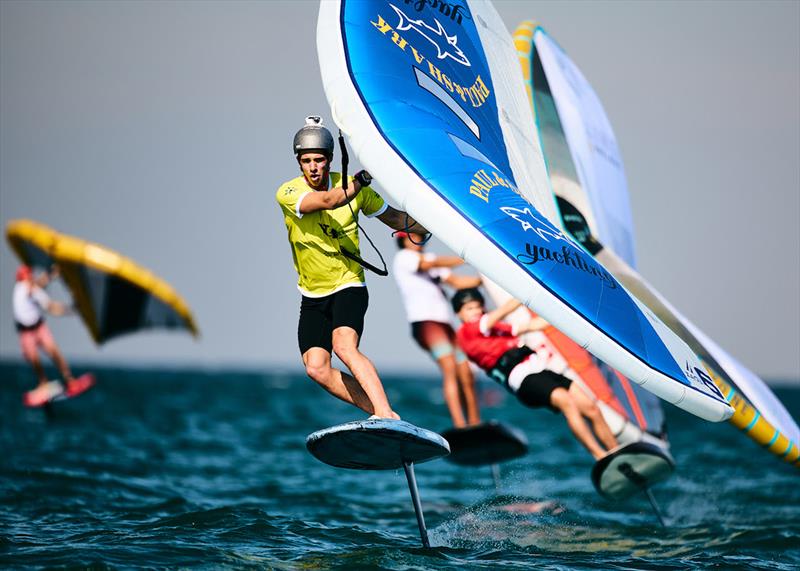 Luca Franchi looking poised and ready for a foiling gybe - Ad Ports Group Wingfoil Racing World Cup Abu Dhabi photo copyright IWSA / Robert Hajduk taken at  and featuring the Wing Foil class