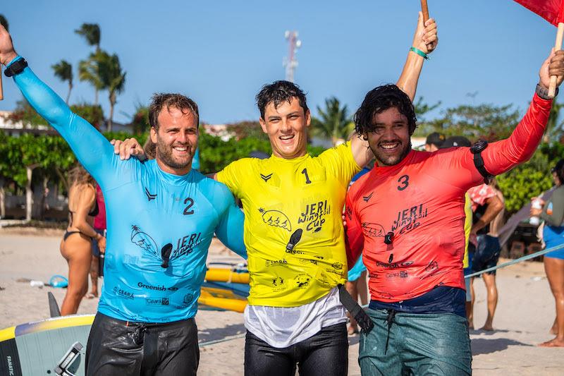 Cappuzzo, Ghio and Golito celebrate their success on the beach - 2023 WingFoil Racing World Cup Brazil - photo © IWSA Media