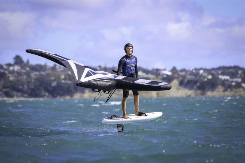 Hugo Wigglesworth  - Wingfoil - Yachting New Zealand Youth Trials - Murrays Bay SC - April 2024 photo copyright Jacob Fewtrell Media taken at Murrays Bay Sailing Club and featuring the Wing Foil class