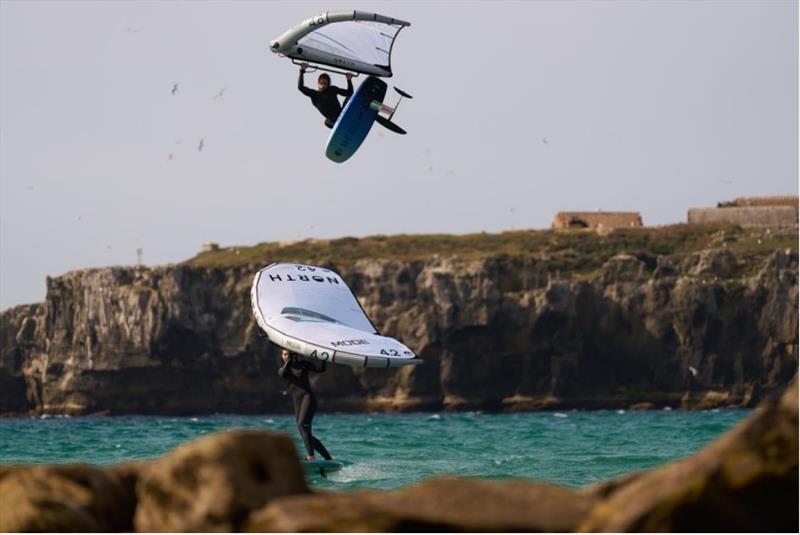 Francesca Maini and Fabi Muhmentahler send it on the Mode Pro. Tarifa photo copyright Andy Troy taken at  and featuring the Wing Foil class