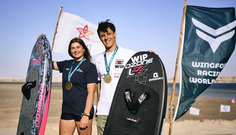 Mathis Ghio [FR] and Maddalena Spanu [ITA] win in Dakhla - 2025 WingFoil Racing World Cup photo copyright IWSA media / Robert Hajduk taken at  and featuring the Wing Foil class