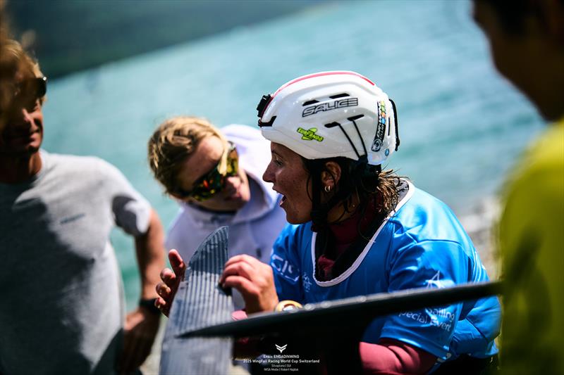 An elated Marta Monge [ITA] qualifies to the Grand Final - Ensis Engedinwing 2025 WingFoil Racing World Cup Switzerland - Day 4 - photo © IWSA media / Robert Hajduk
