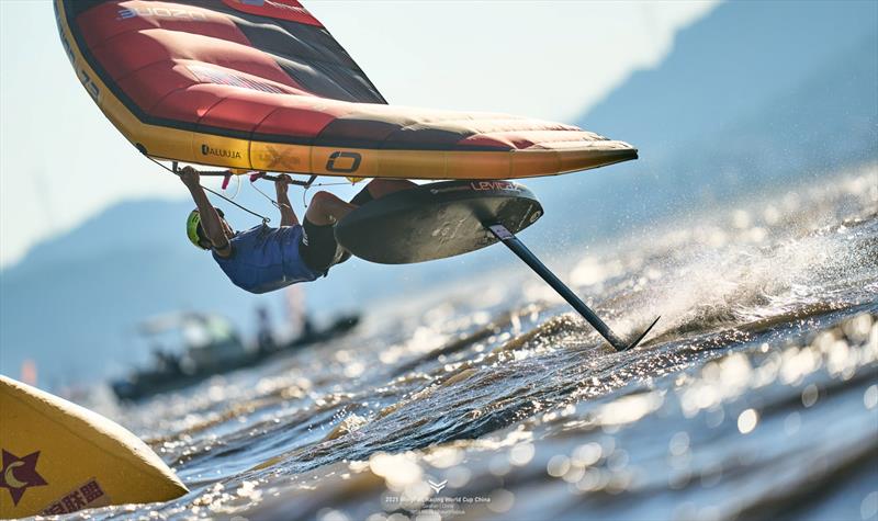 Liu Yu Xiao [CHN] likes the strong winds - 2025 WingFoil Racing World Cup China - Day 4 photo copyright IWSA media / Robert Hajduk taken at  and featuring the Wing Foil class