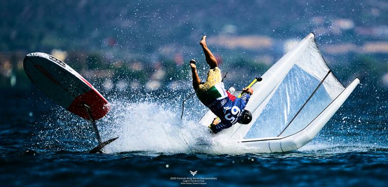Marco Rebeggiani goes heels over head - 2025 Formula Wing World Championships, Sardinia, Italy - Day 1 - photo © IWSA media / Robert Hajduk