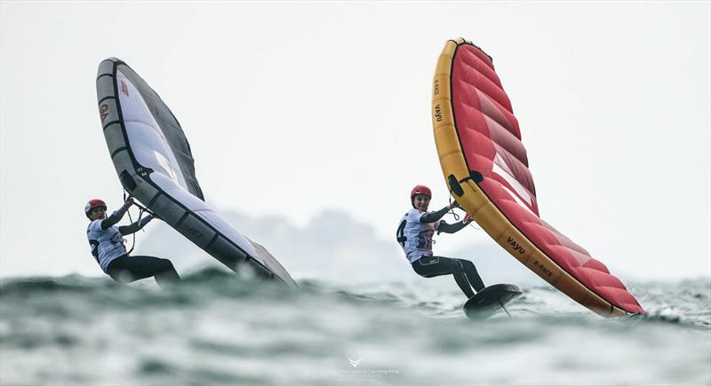 Maddalena Spanu (L) and Vaina Picot (R) - 2026 WingFoil Racing World Cup Hong Kong day 1 - photo © IWSA Media