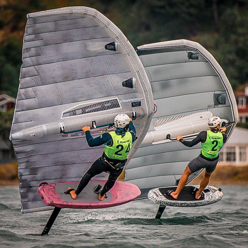 Hamish Dunning Beck (24) (NZL) and Kamil Manowiecki (2) (POL) - Day 2 - PredictWind WingFoil Nationals - Worser Bay - March 14, 2026 - photo © Mel Parkin - Widelens photography