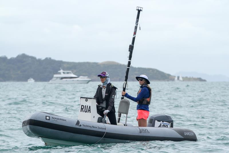 Double Olympic medalist Jo Aleh in action in one of the Yachting NZ coachboats fitted with the Windbot system, Oceanbridge NZL Sailing Regatta, February 2019 - photo © Richard Gladwell