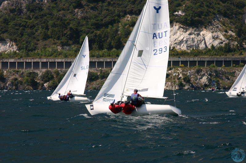 Yngling Europeans on Lake Garda day 2 photo copyright Elena Giolai / Fraglia Vela Riva taken at  and featuring the Yngling class