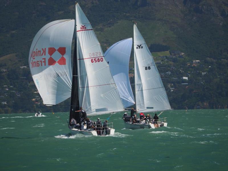 2018 Knight Frank Young 88 South Island Championship - Harry Thurston's One Way leads Craig Edward's Flying Machine on the breezy day 2 photo copyright Andrew Herriot taken at Naval Point Club Lyttelton and featuring the Young 88 class